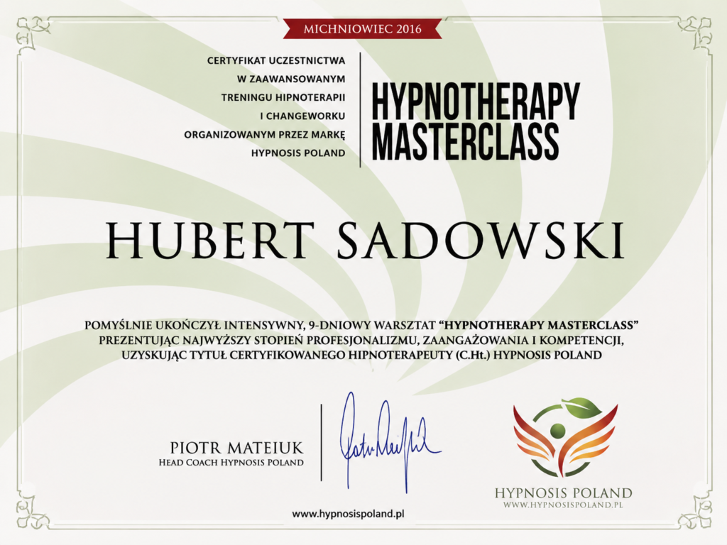 Certyfikowany Hipnoterapeuta (C.Ht.) – Hypnotherapy Masterclass
